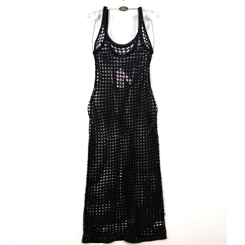 Wild Fable Black Metallic Crochet Midi‎ Dress Sleeveless Open Knit Coverup Small